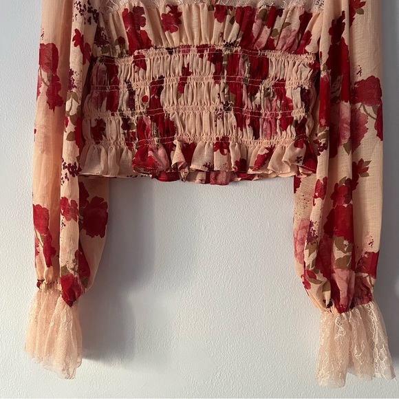 NWT Free People Daphne Cropped Smocked Romantic Blouse - Picture 10 of 15